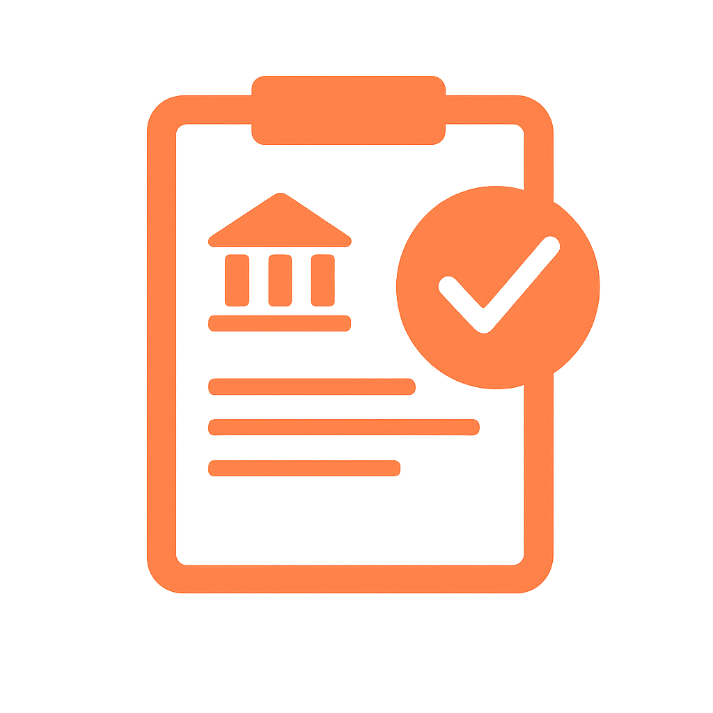 Icône représentant un document financier validé par une coche, symbolisant la vérification de la solvabilité d’un candidat.